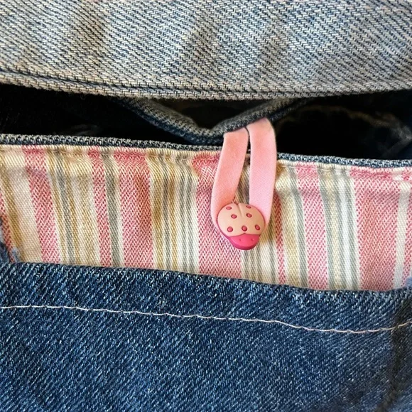 Casual Handmade Upcycled Denim and Pink Striped Reversible Shoulder Bag - Picture 4 of 5